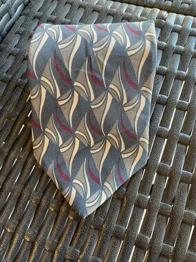 Vintage Austin Grey 100% Silk Abstract Geometric Blue Gray Men's Necktie